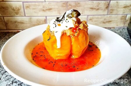 Stuffed Bell Peppers with Minced Meat in Tomato Sauce